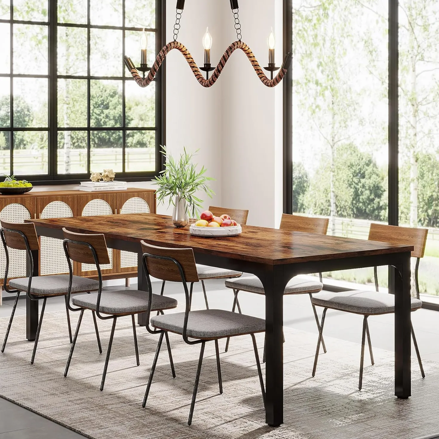 Tribesigns 78.7" Industrial Dining Table, Rustic Rectangular Wood Table with Metal Legs