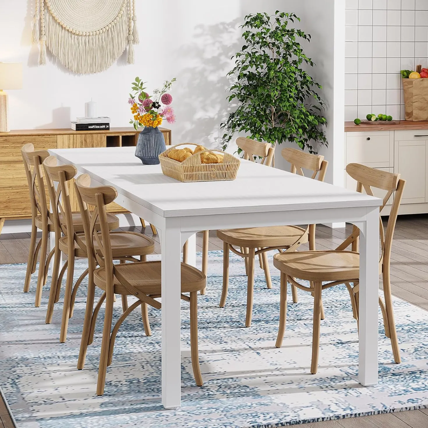 Tribesigns 78.7" Industrial Dining Table, Rustic Rectangular Wood Table with Metal Legs
