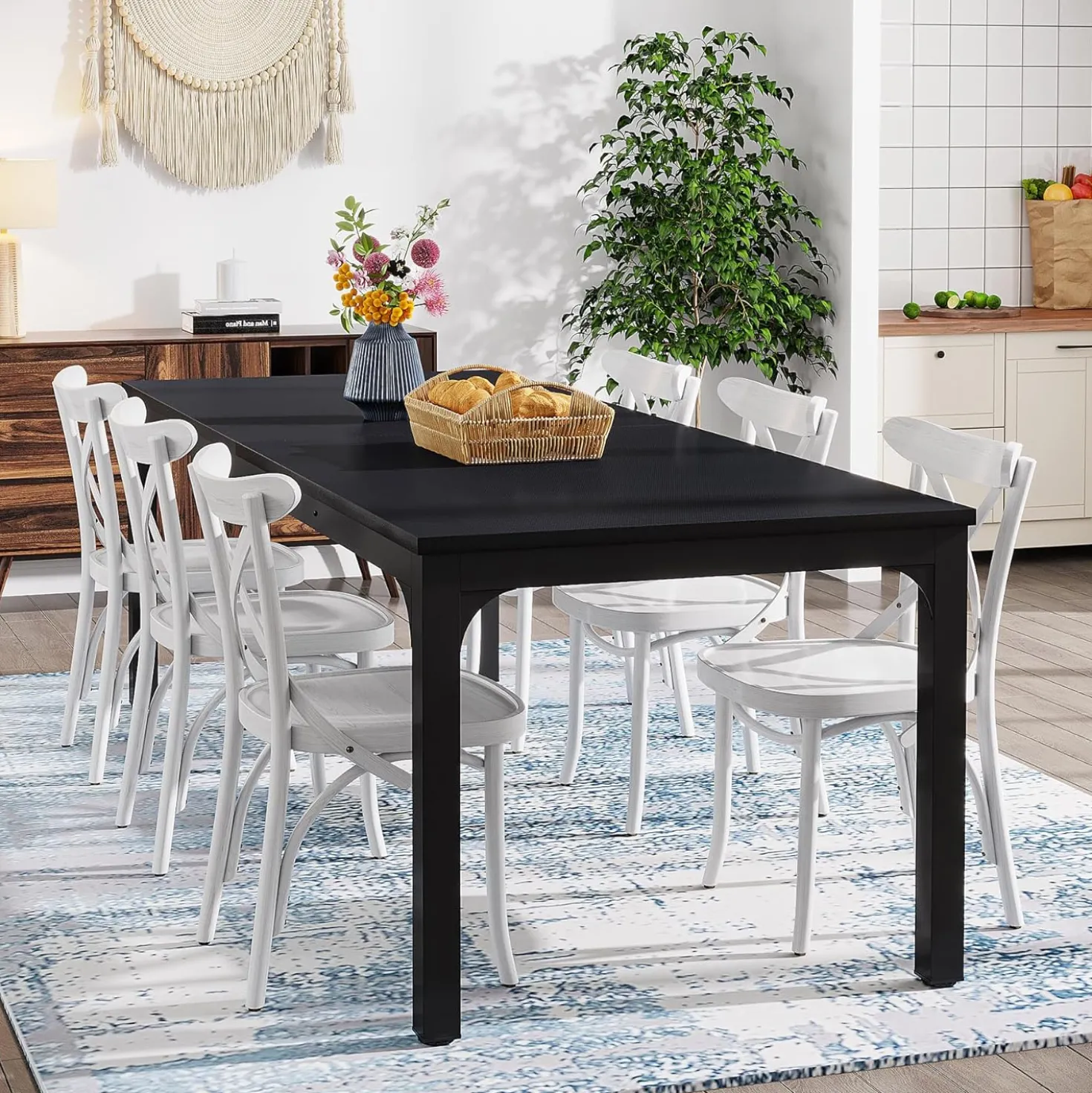 Tribesigns 78.7" Industrial Dining Table, Rustic Rectangular Wood Table with Metal Legs