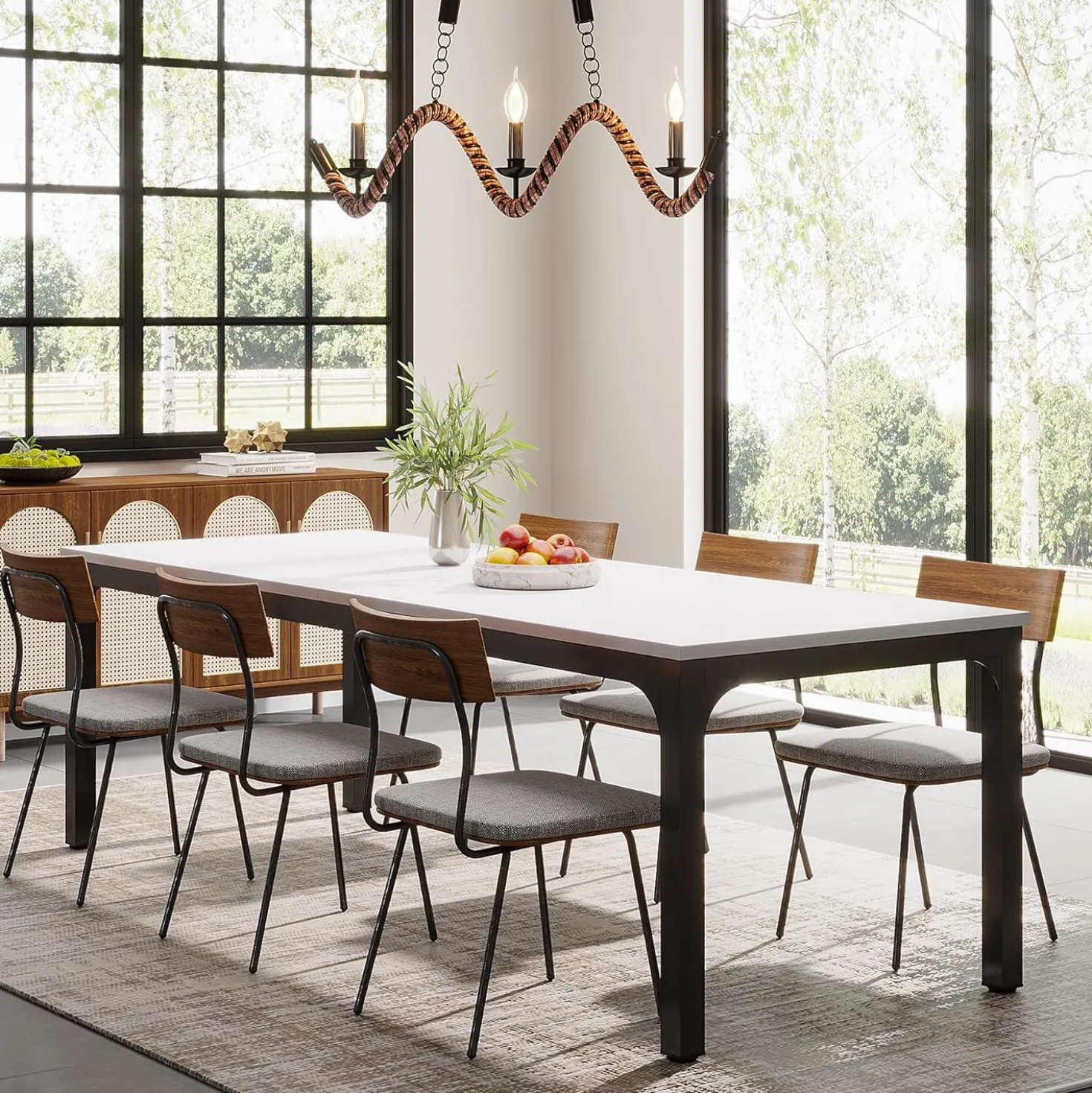 Tribesigns 78.7" Industrial Dining Table, Rustic Rectangular Wood Table with Metal Legs