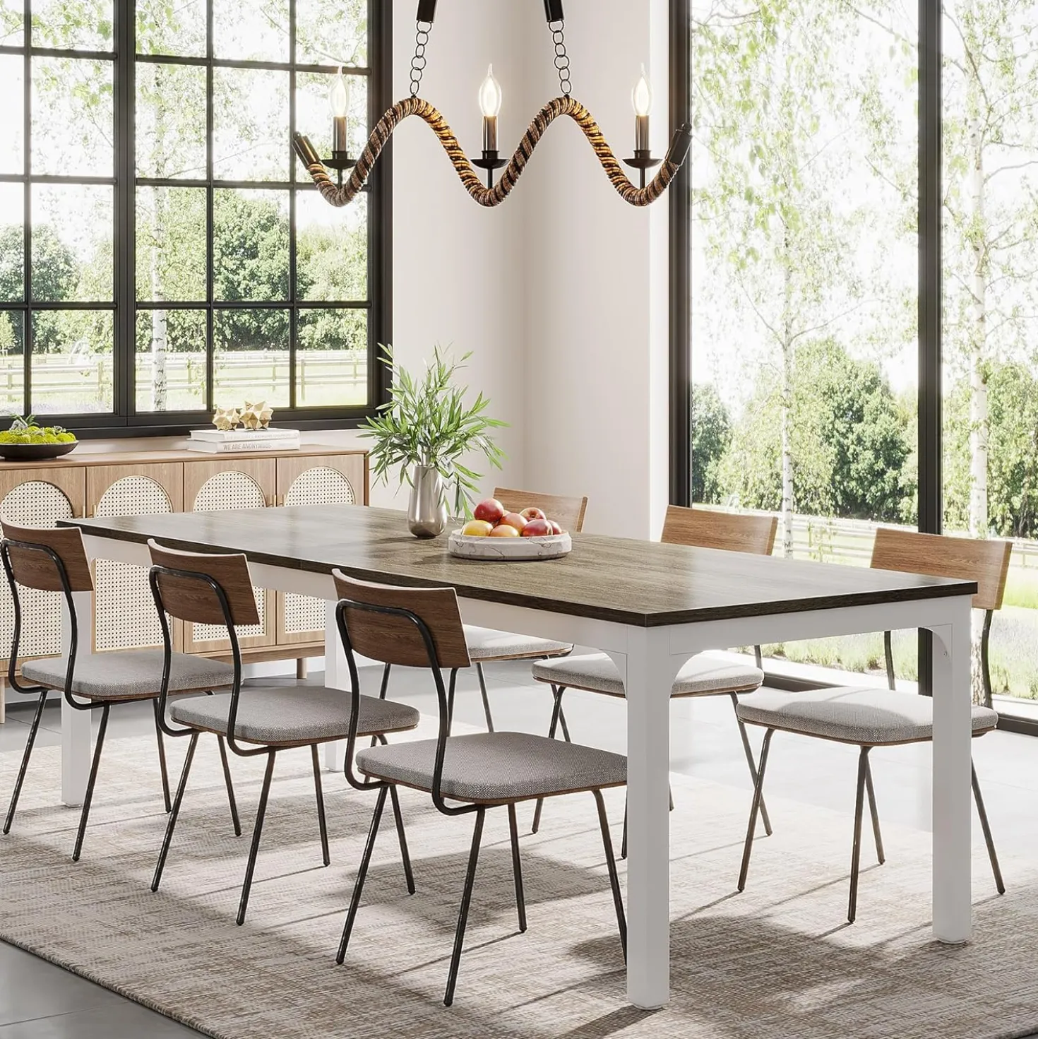 Tribesigns 78.7" Industrial Dining Table, Rustic Rectangular Wood Table with Metal Legs