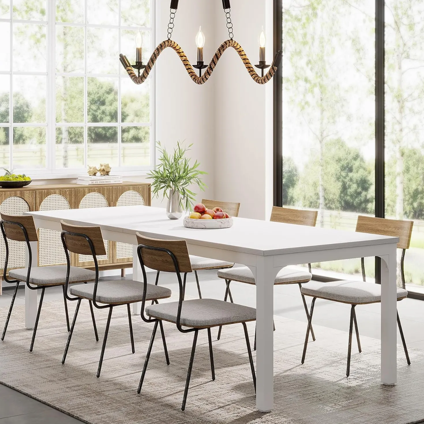 Tribesigns 78.7" Industrial Dining Table, Rustic Rectangular Wood Table with Metal Legs