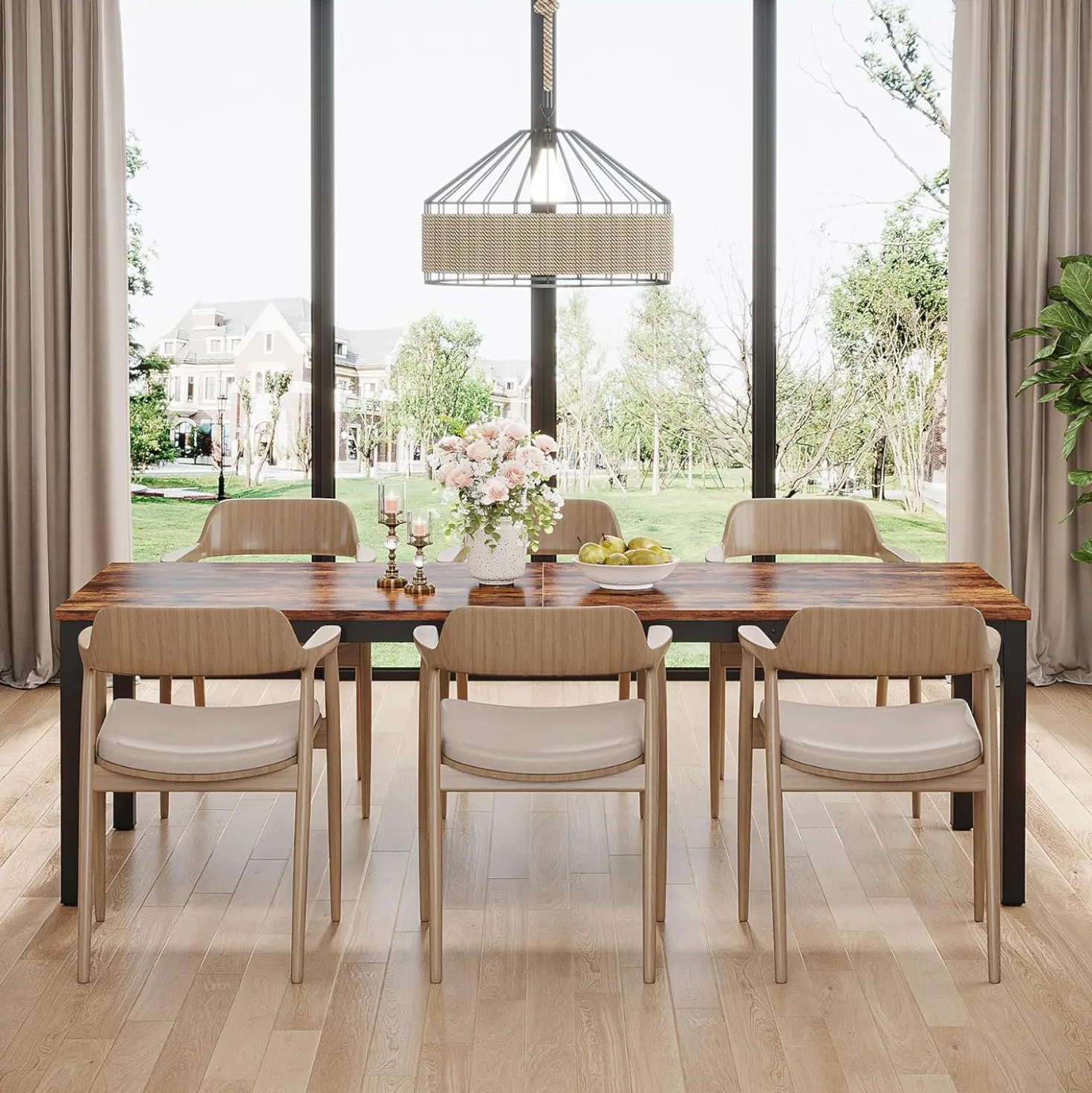 Tribesigns 78.7" Industrial Dining Table, Rustic Rectangular Wood Table with Metal Legs