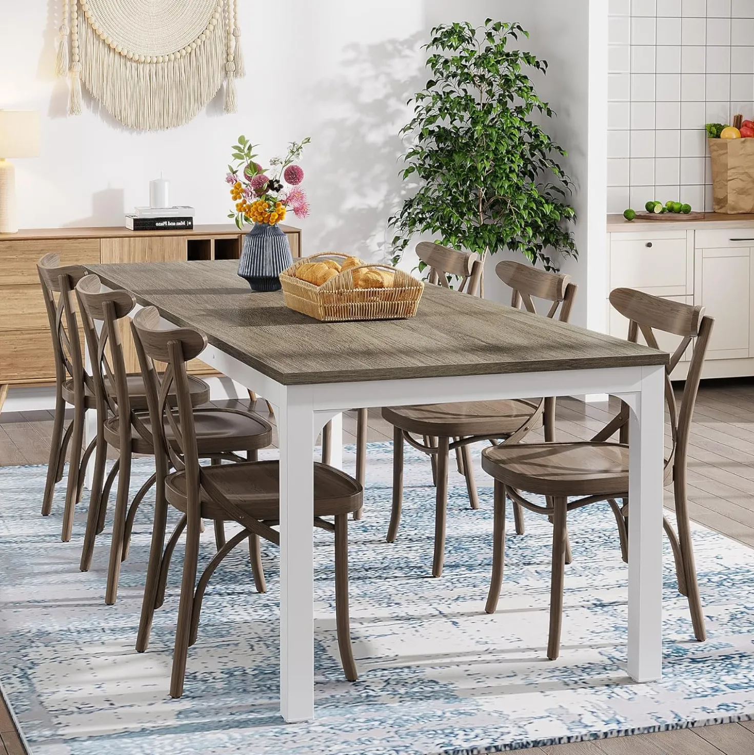 Tribesigns 78.7" Industrial Dining Table, Rustic Rectangular Wood Table with Metal Legs