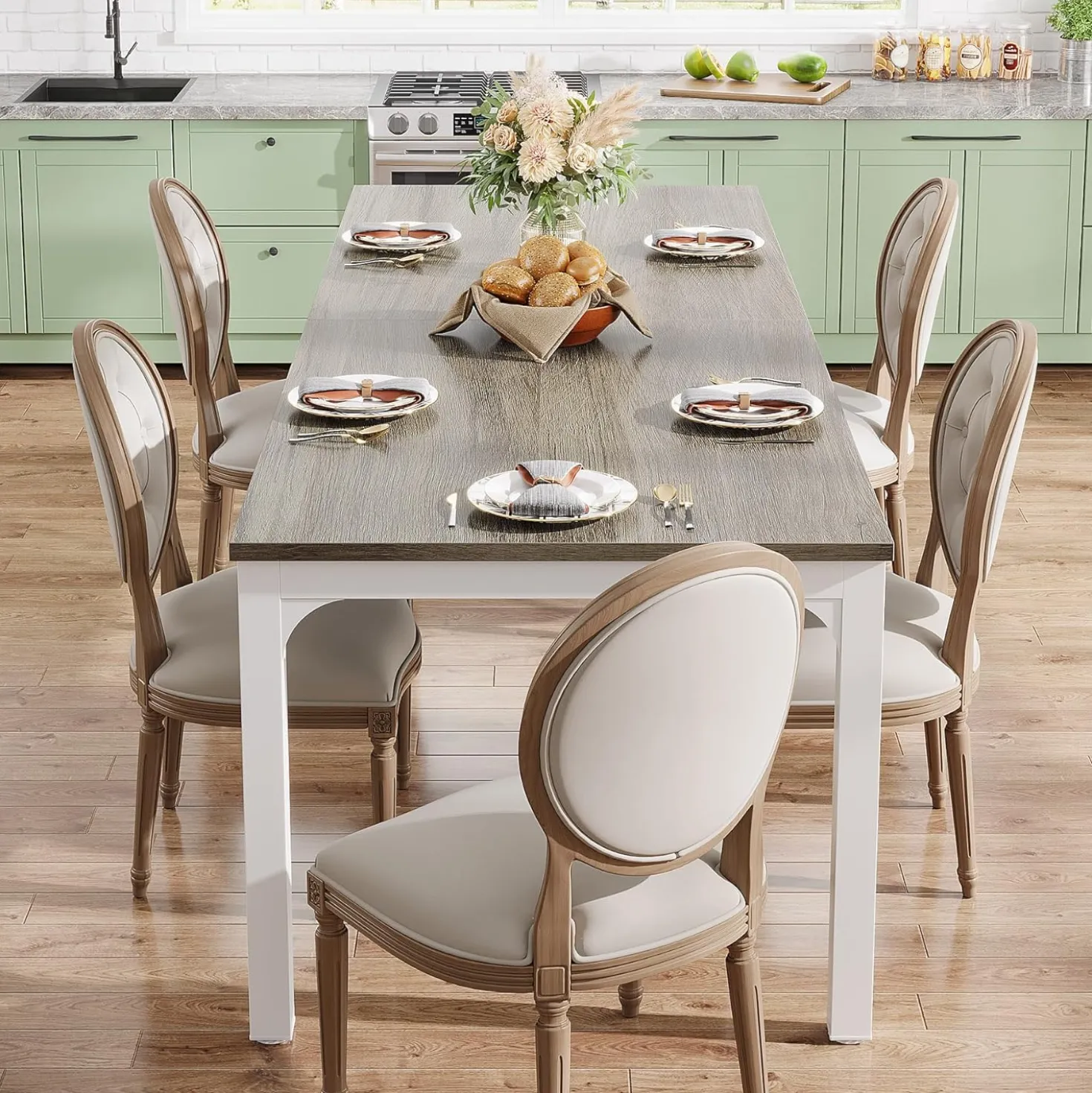 Tribesigns 78.7" Industrial Dining Table, Rustic Rectangular Wood Table with Metal Legs