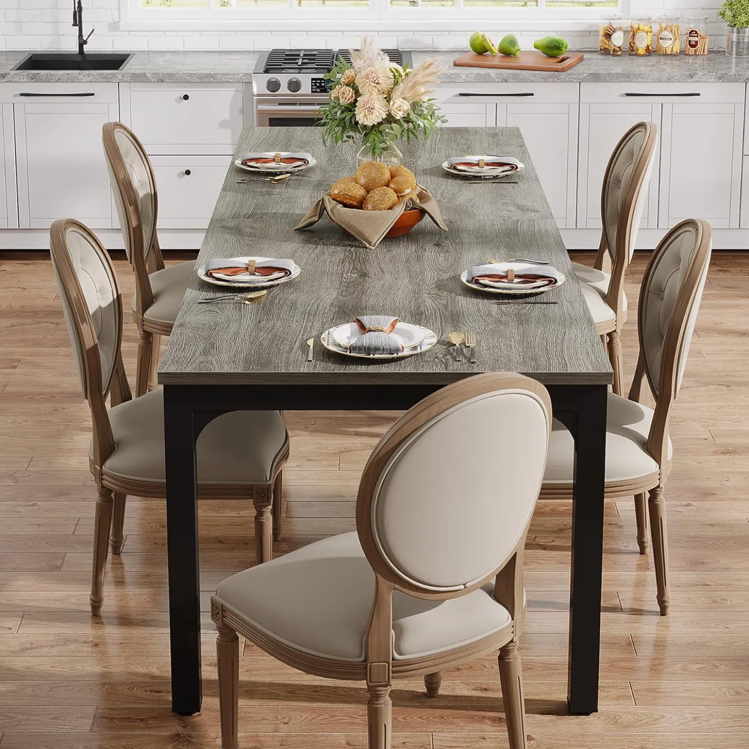 Tribesigns 78.7" Industrial Dining Table, Rustic Rectangular Wood Table with Metal Legs