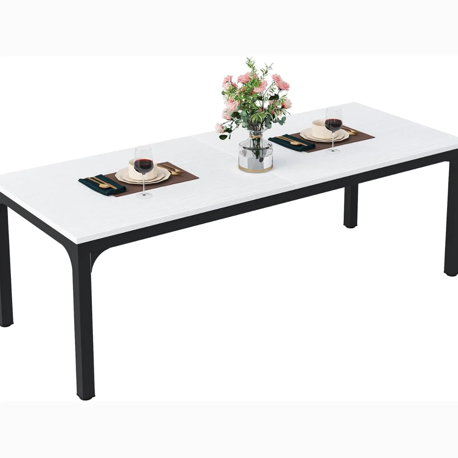 Tribesigns 78.7" Industrial Dining Table, Rustic Rectangular Wood Table with Metal Legs