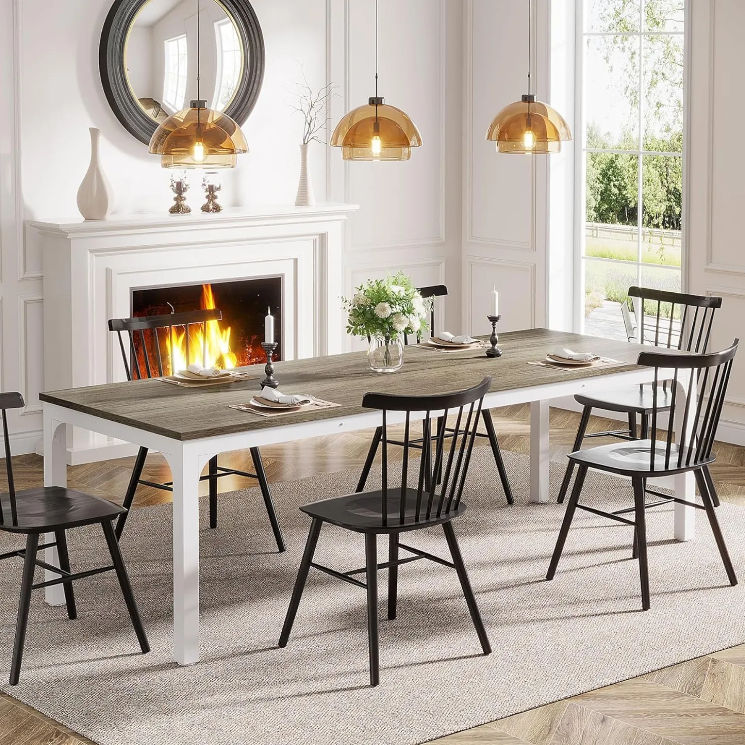 Tribesigns 78.7" Industrial Dining Table, Rustic Rectangular Wood Table with Metal Legs