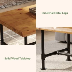 Tribesigns 47.2" Live Edge Coffee Table, Pine Wood Center Table for Living Room