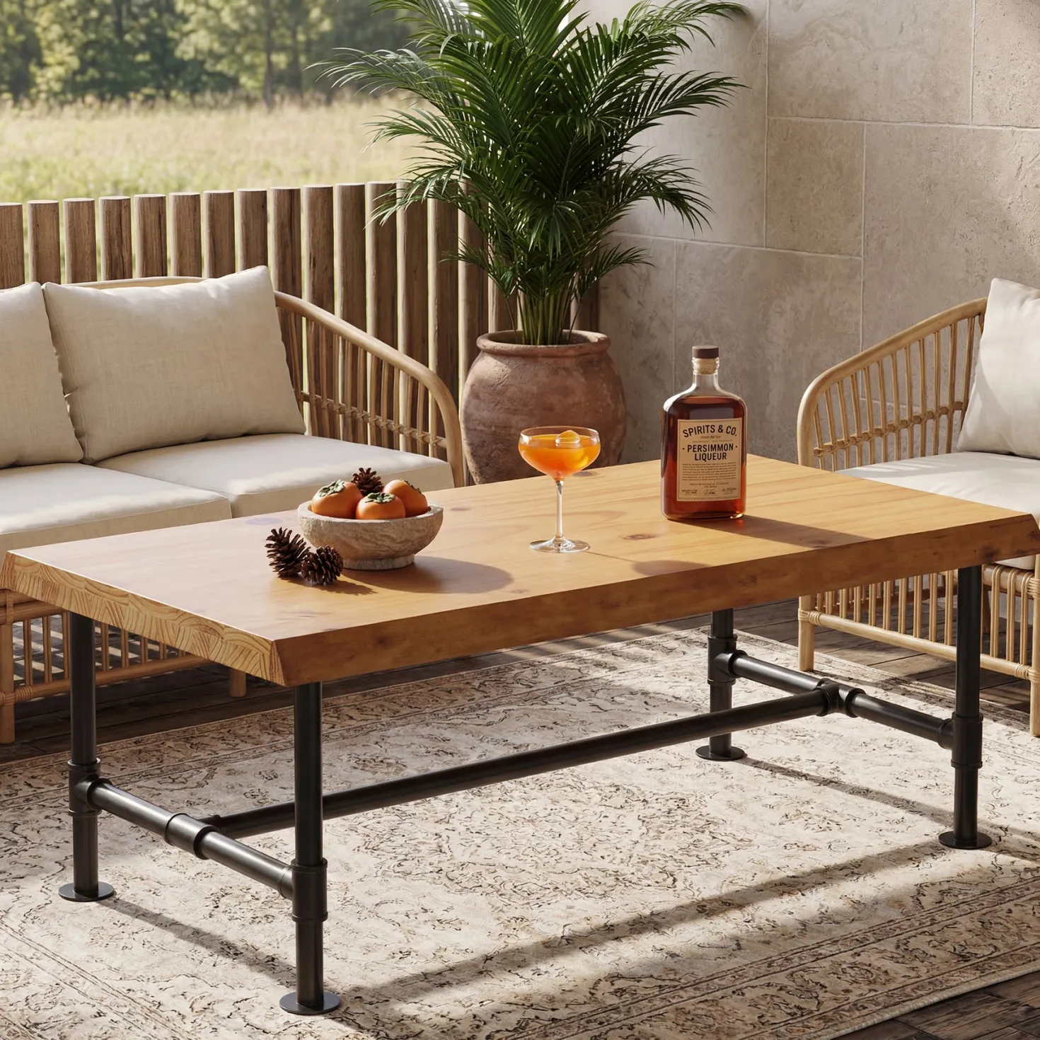 Tribesigns 47.2" Live Edge Coffee Table, Pine Wood Center Table for Living Room