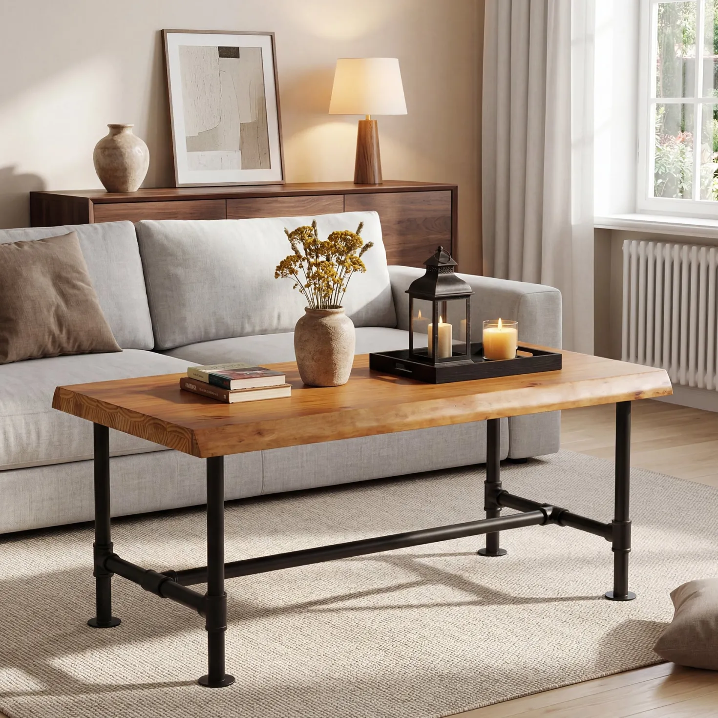 Tribesigns 47.2" Live Edge Coffee Table, Pine Wood Center Table for Living Room