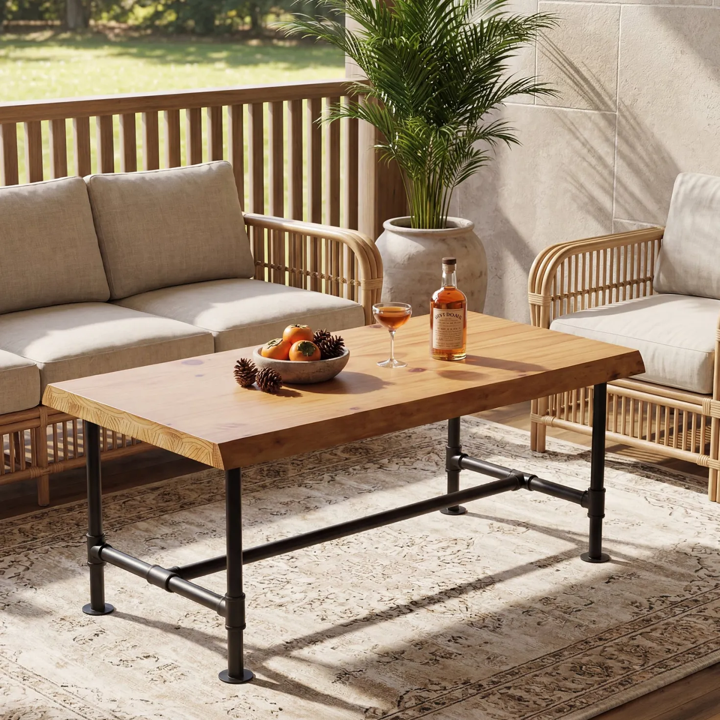 Tribesigns 47.2" Live Edge Coffee Table, Pine Wood Center Table for Living Room