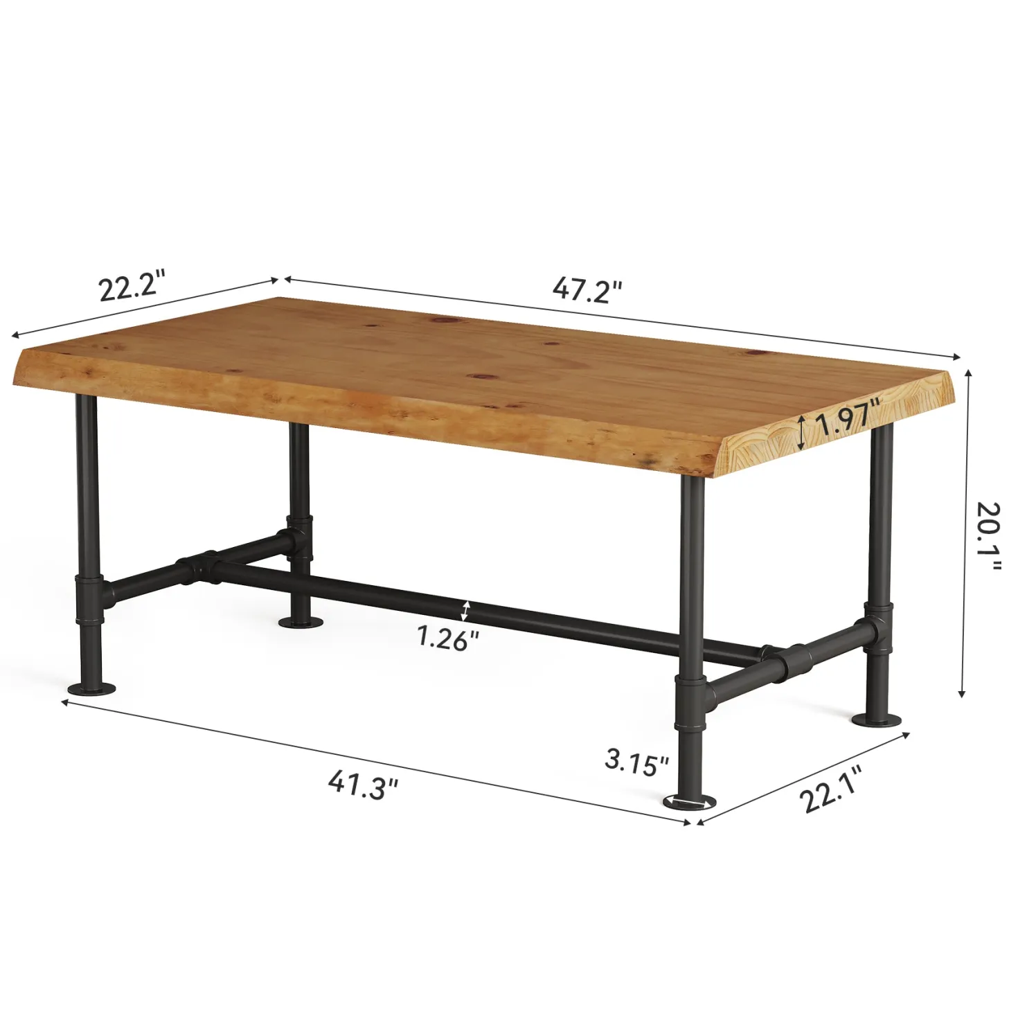 Tribesigns 47.2" Live Edge Coffee Table, Pine Wood Center Table for Living Room