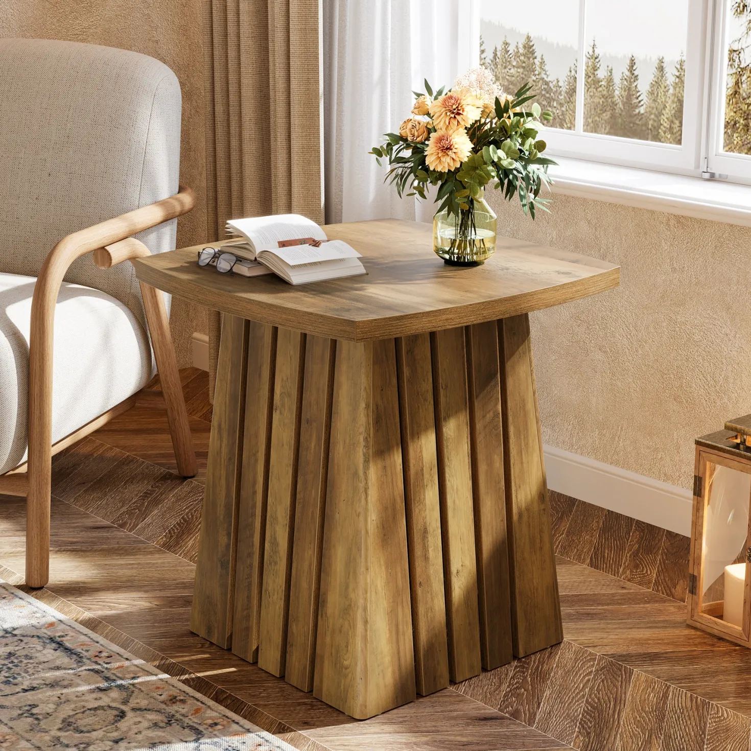 Tribesigns 22.05" Modern Column Base End Table, Stylish Square Table for Living Room