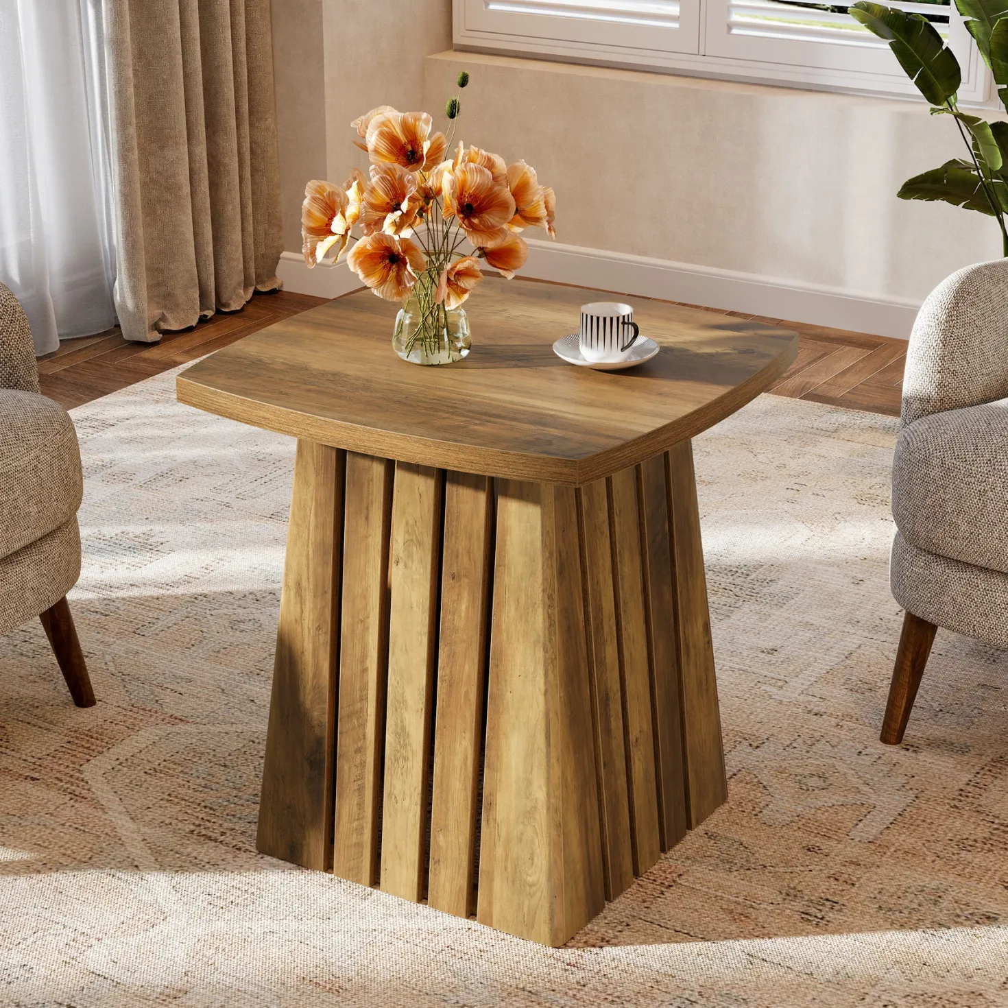 Tribesigns 22.05" Modern Column Base End Table, Stylish Square Table for Living Room