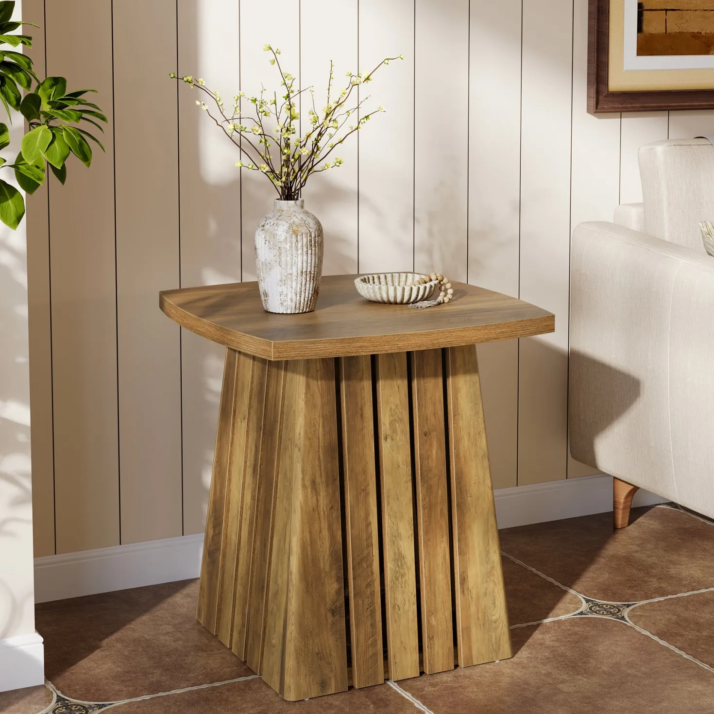 Tribesigns 22.05" Modern Column Base End Table, Stylish Square Table for Living Room