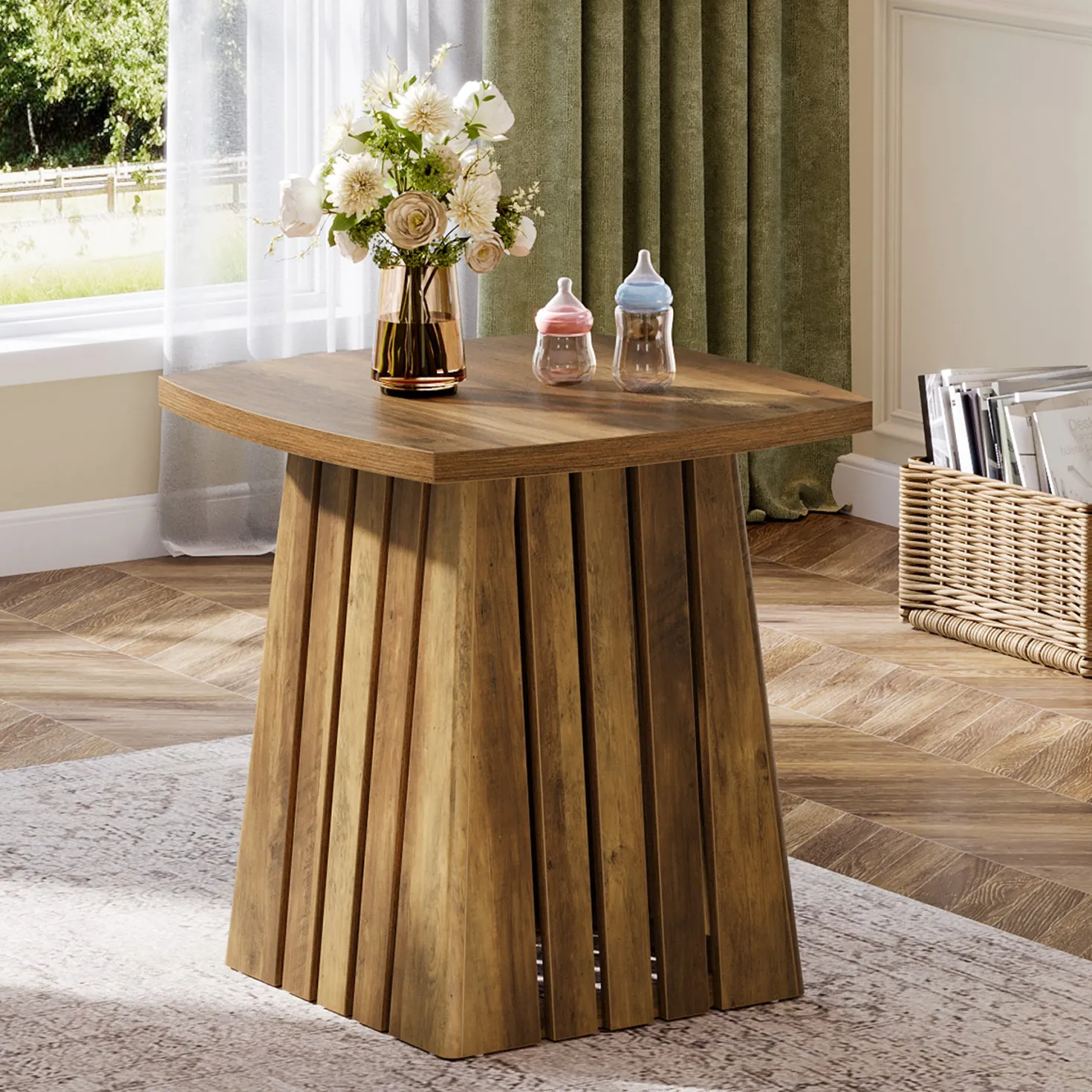 Tribesigns 22.05" Modern Column Base End Table, Stylish Square Table for Living Room