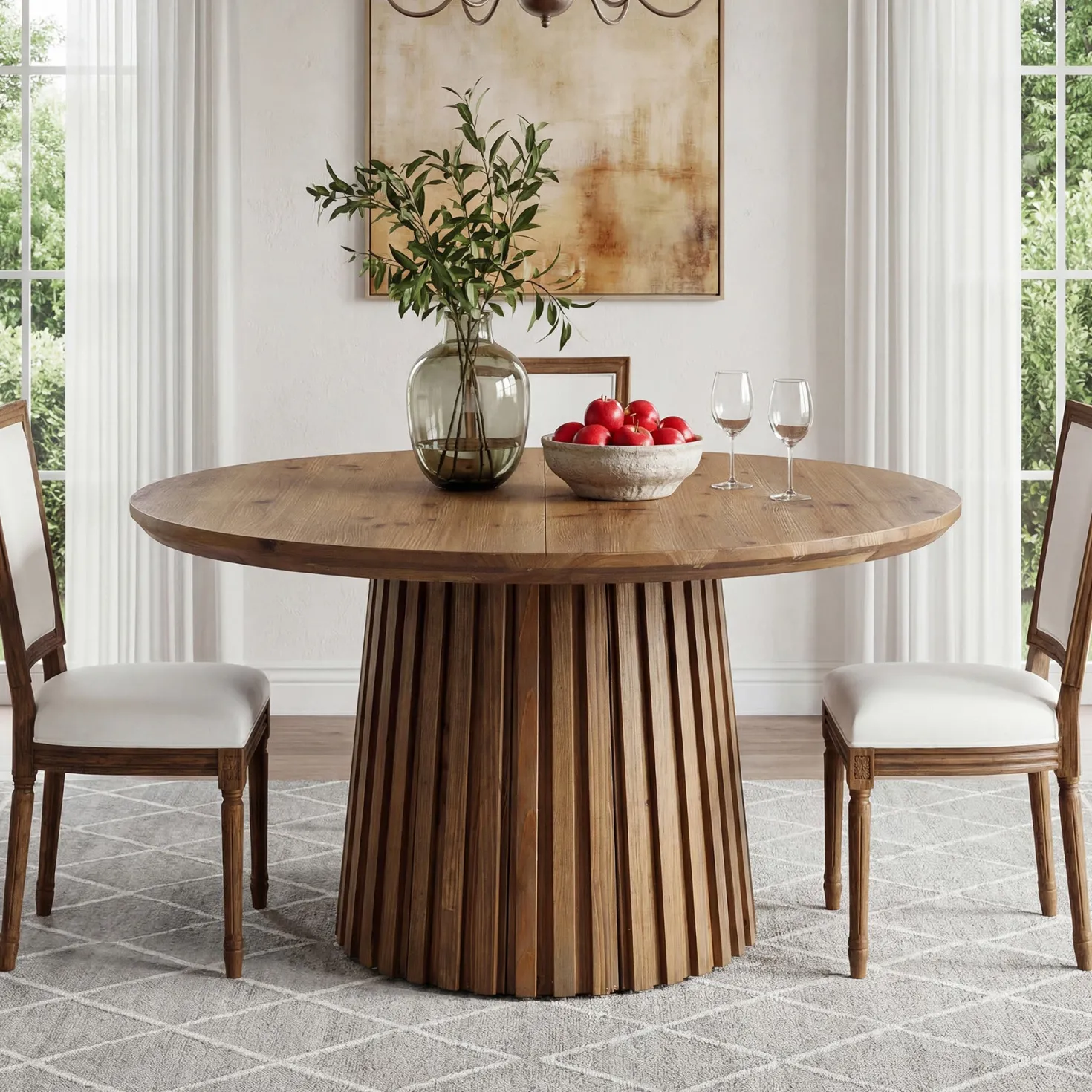 Tribesigns 47.24" Round Dining Table, Solid Wood Table for 4-6 People