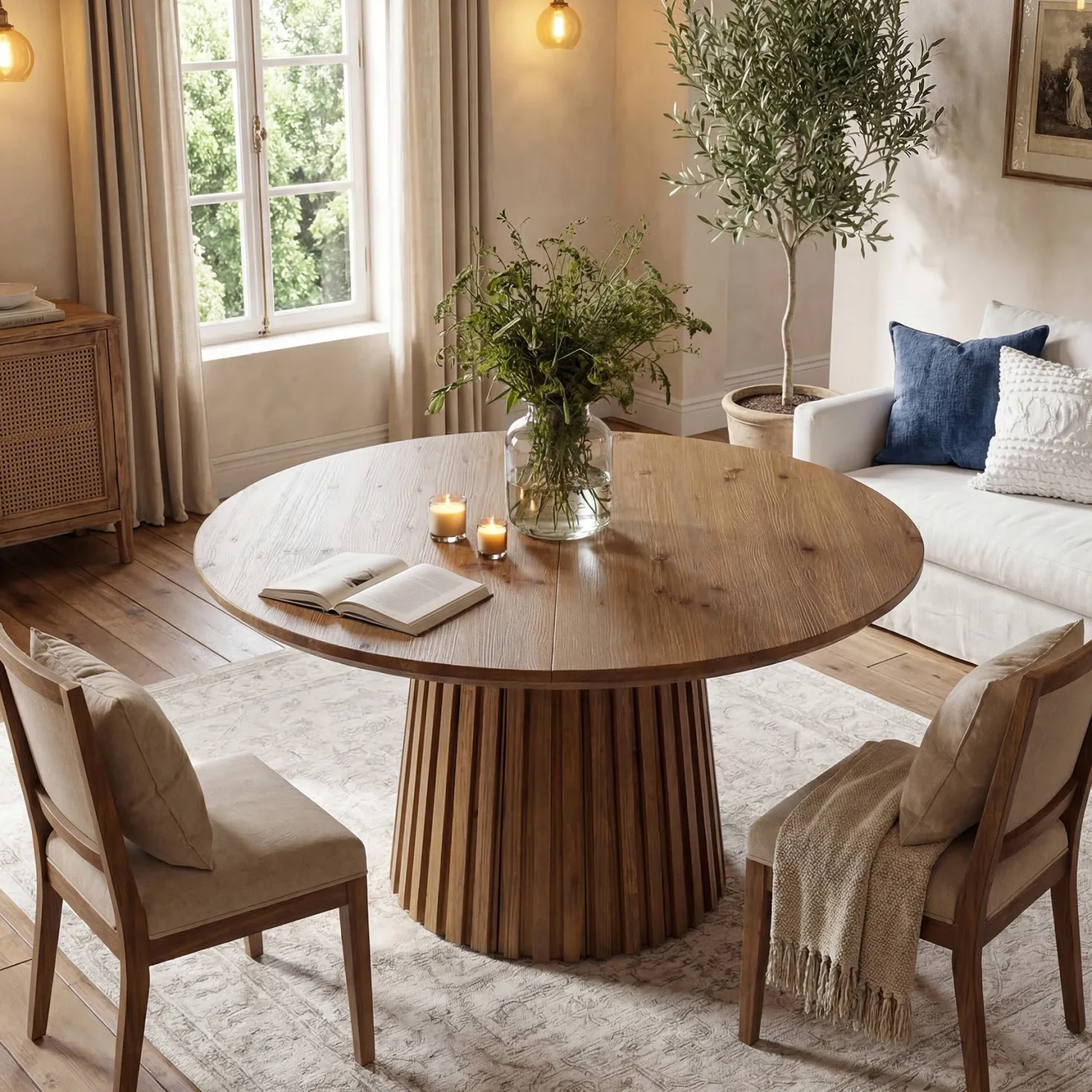Tribesigns 47.24" Round Dining Table, Solid Wood Table for 4-6 People