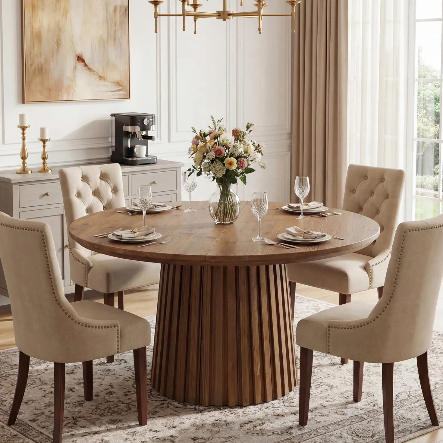 Tribesigns 47.24" Round Dining Table, Solid Wood Table for 4-6 People