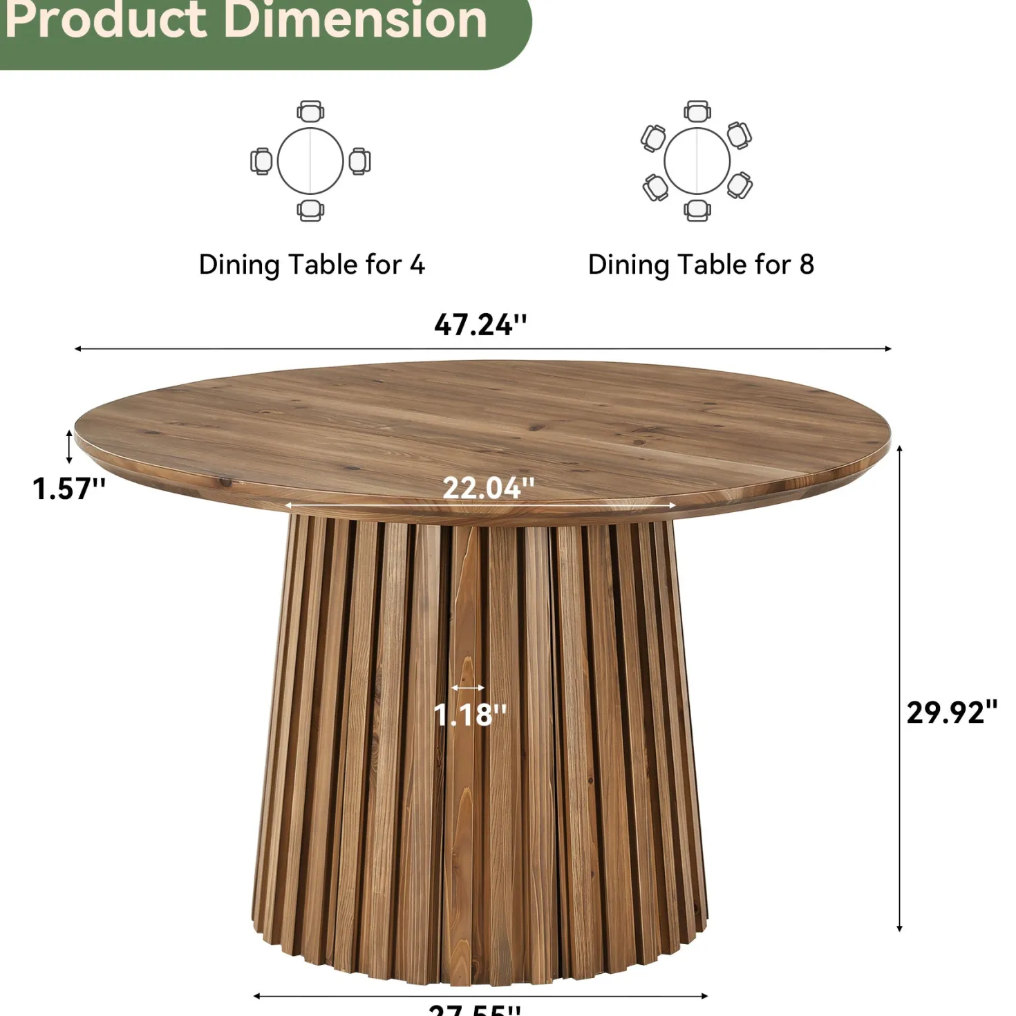 Tribesigns 47.24" Round Dining Table, Solid Wood Table for 4-6 People