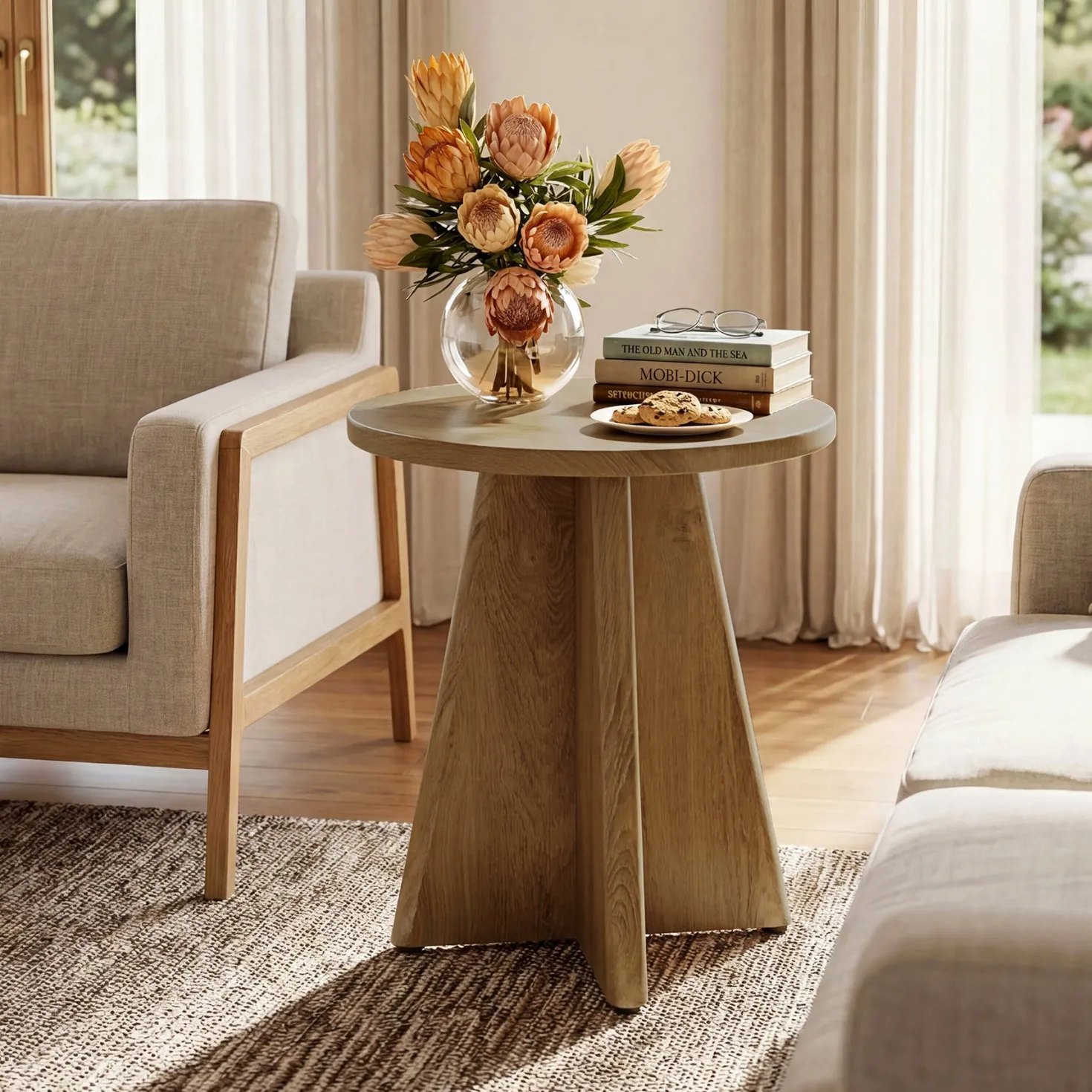Tribesigns 19.7" Round End Table, Wooden Side Table for Living Room