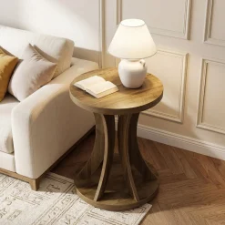 Tribesigns 17.71" Round Side Table, Farmhouse Curved End Table