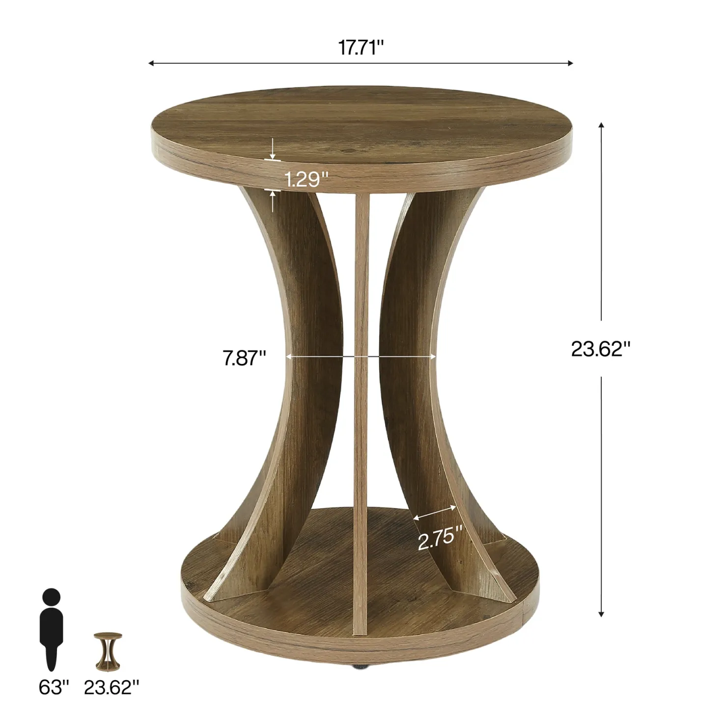 Tribesigns 17.71" Round Side Table, Farmhouse Curved End Table