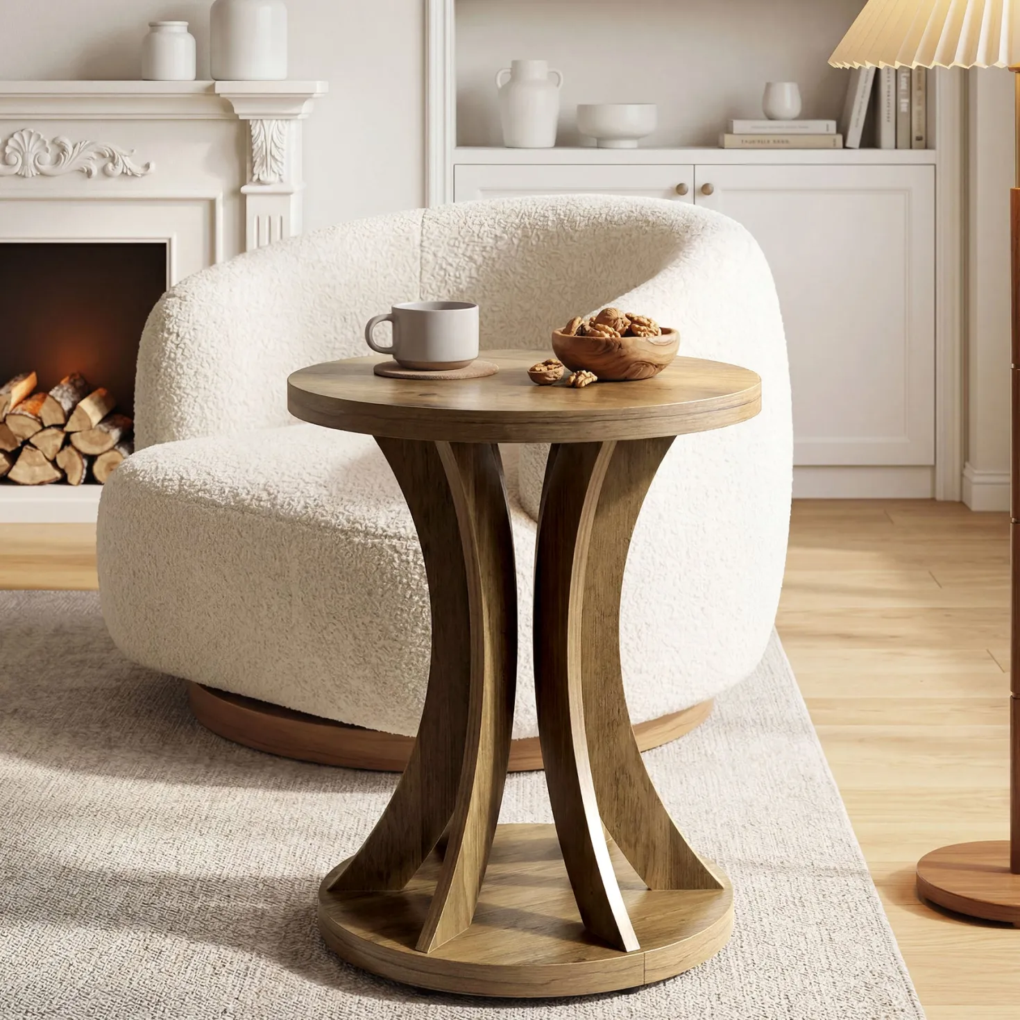 Tribesigns 17.71" Round Side Table, Farmhouse Curved End Table