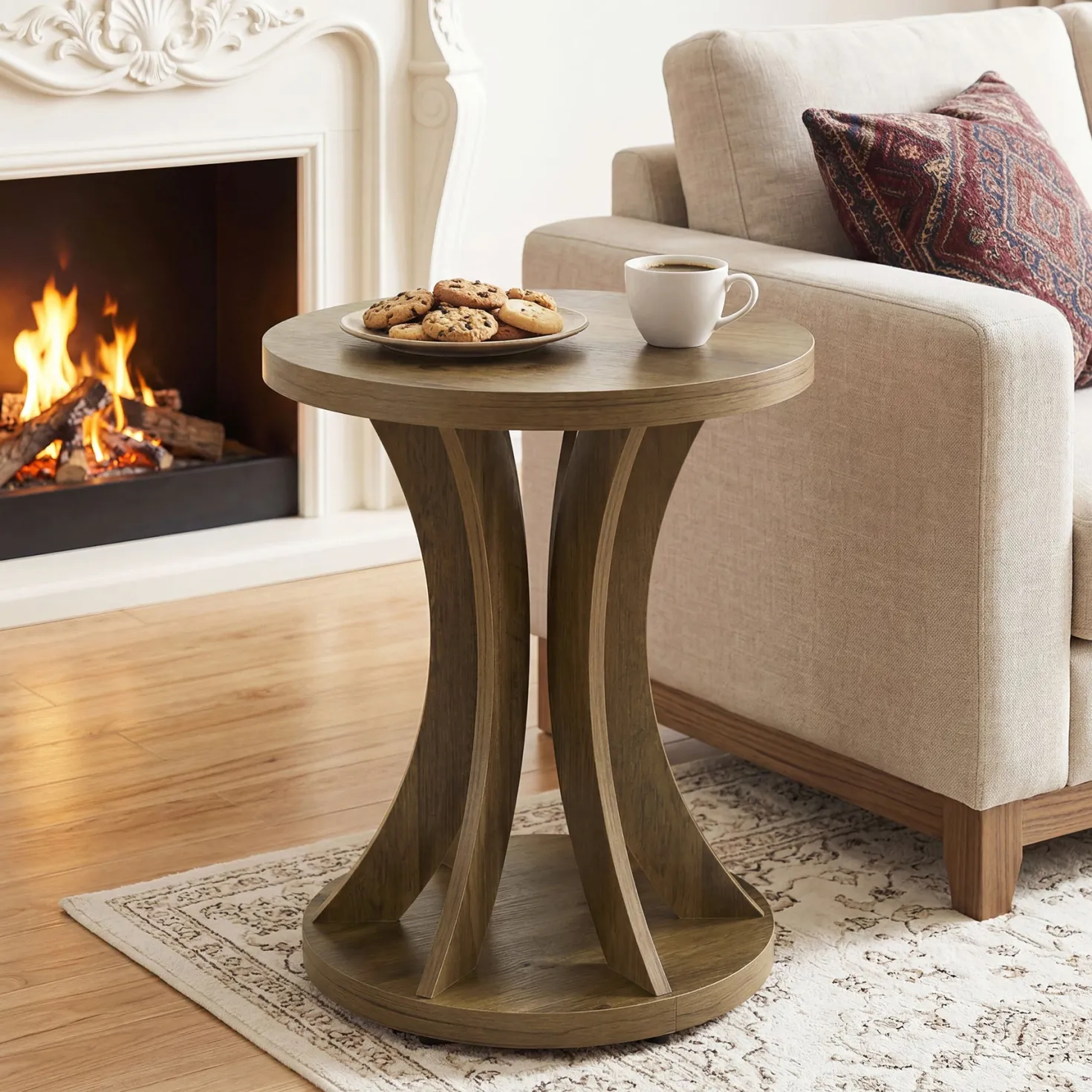 Tribesigns 17.71" Round Side Table, Farmhouse Curved End Table