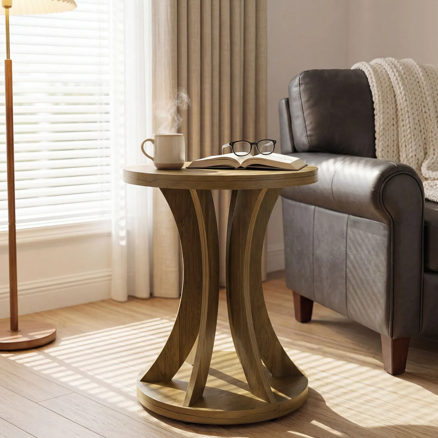 Tribesigns 17.71" Round Side Table, Farmhouse Curved End Table