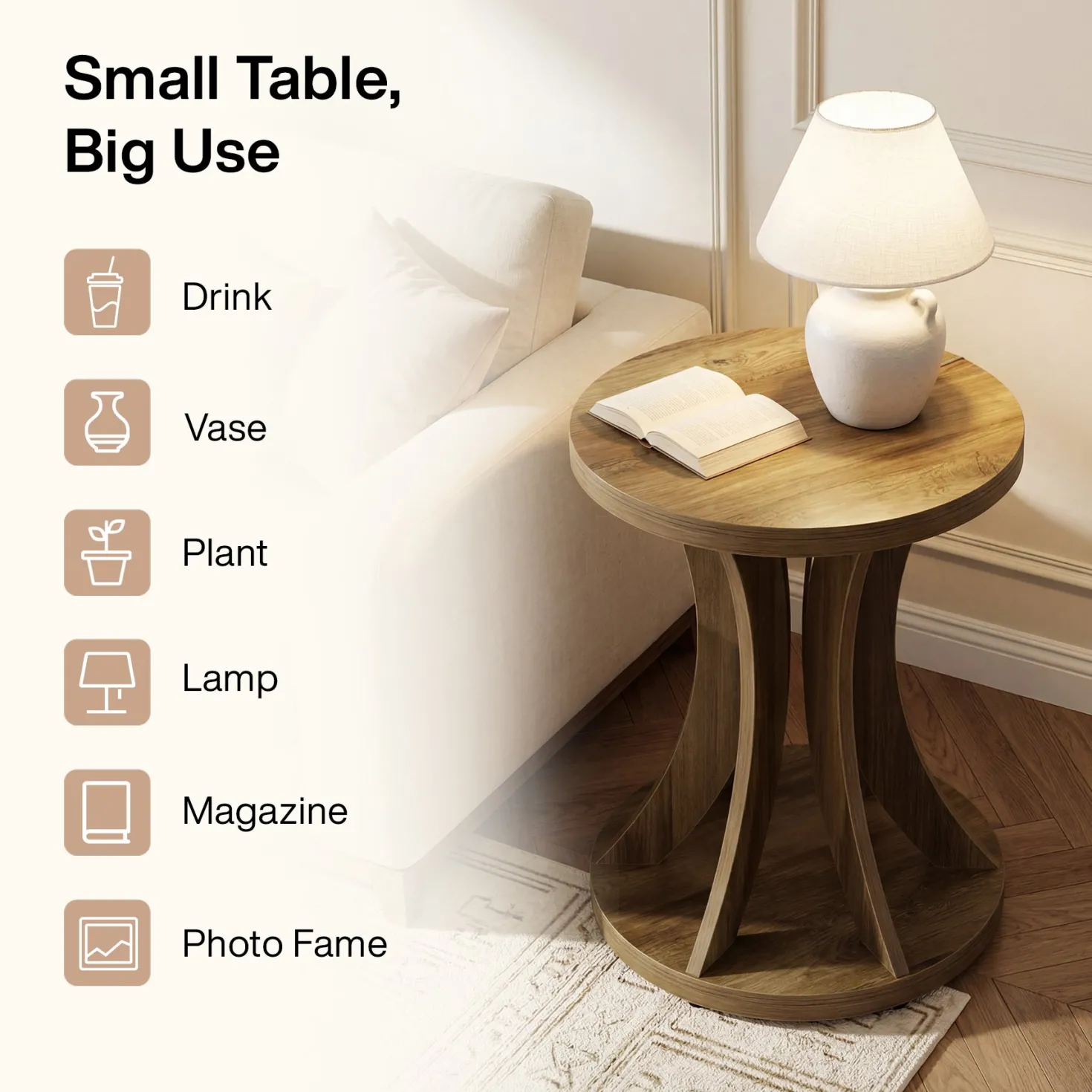 Tribesigns 17.71" Round Side Table, Farmhouse Curved End Table