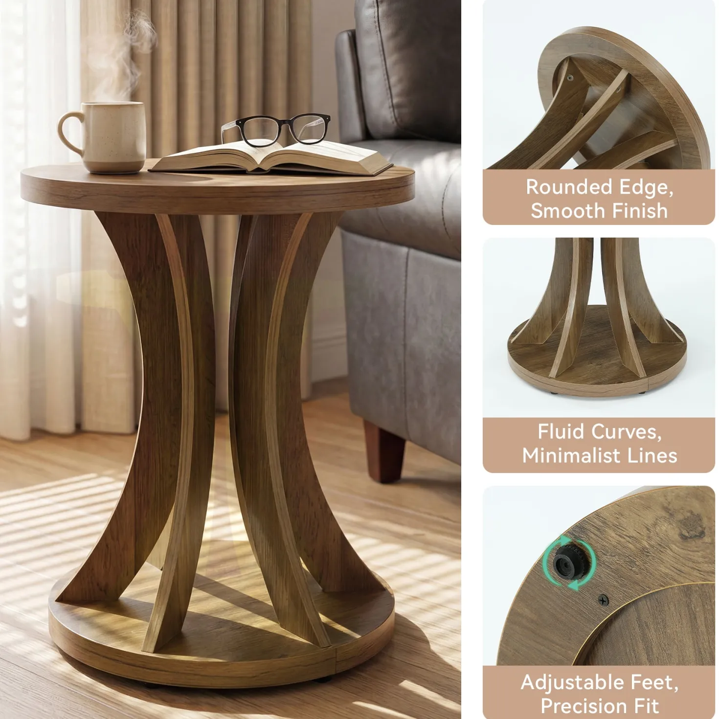 Tribesigns 17.71" Round Side Table, Farmhouse Curved End Table
