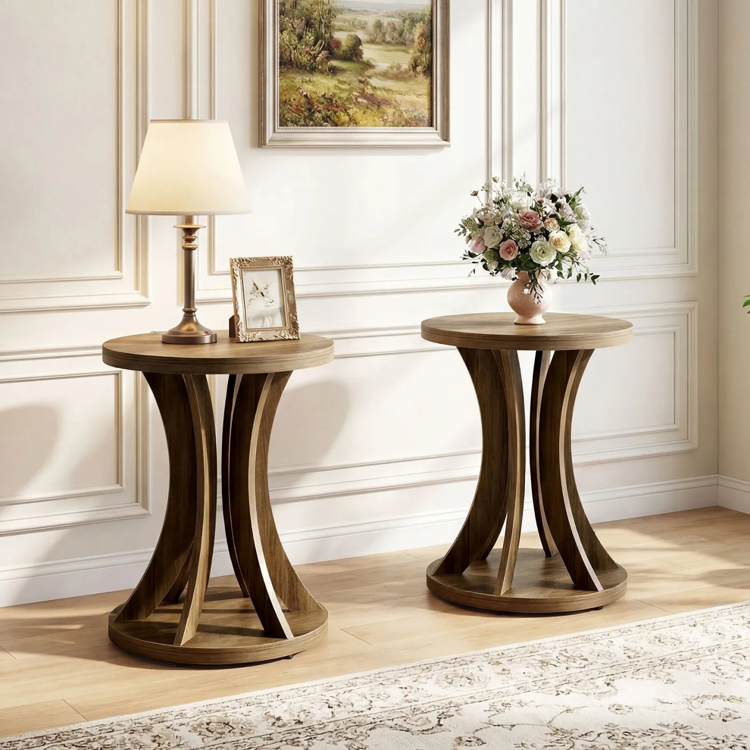 Tribesigns 17.71" Round Side Table, Farmhouse Curved End Table