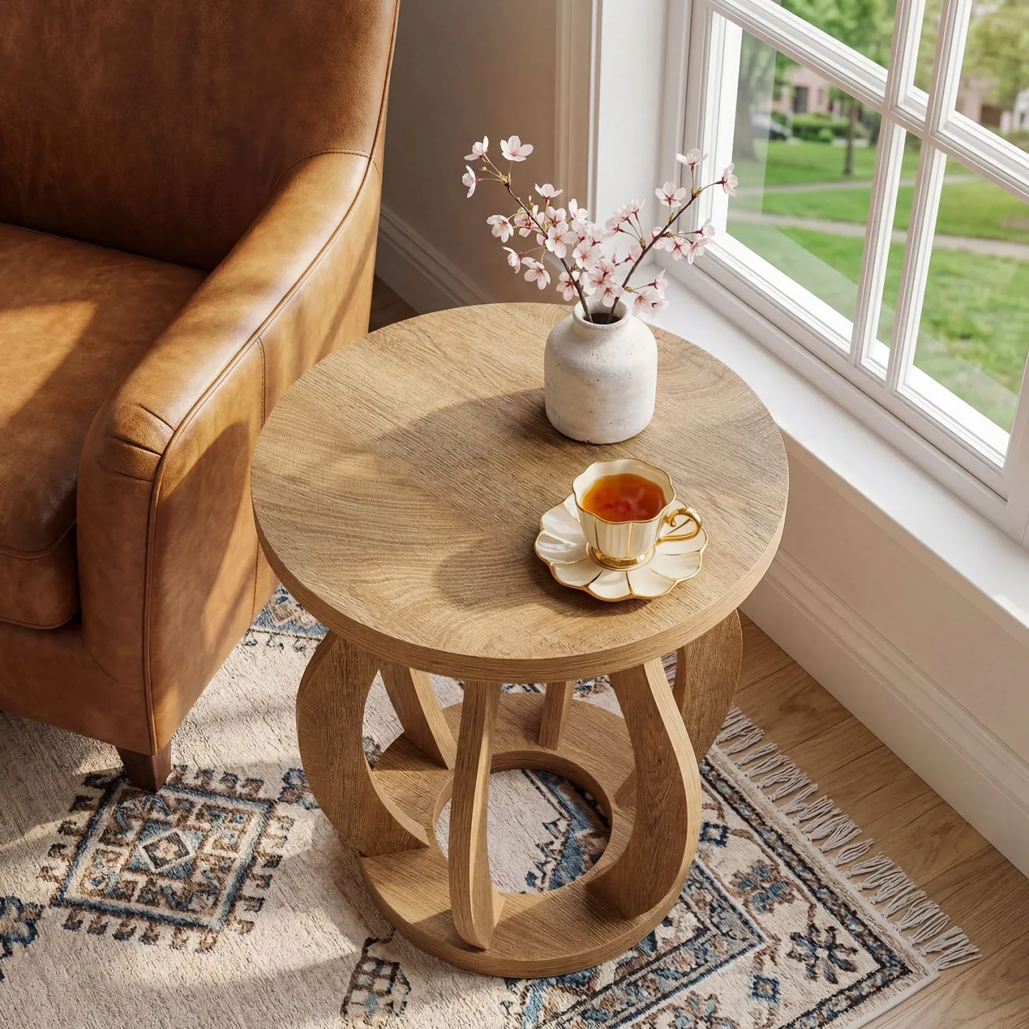 Tribesigns 19.69" Round Side Table, Curved Wooden Nightstand for Small Spaces