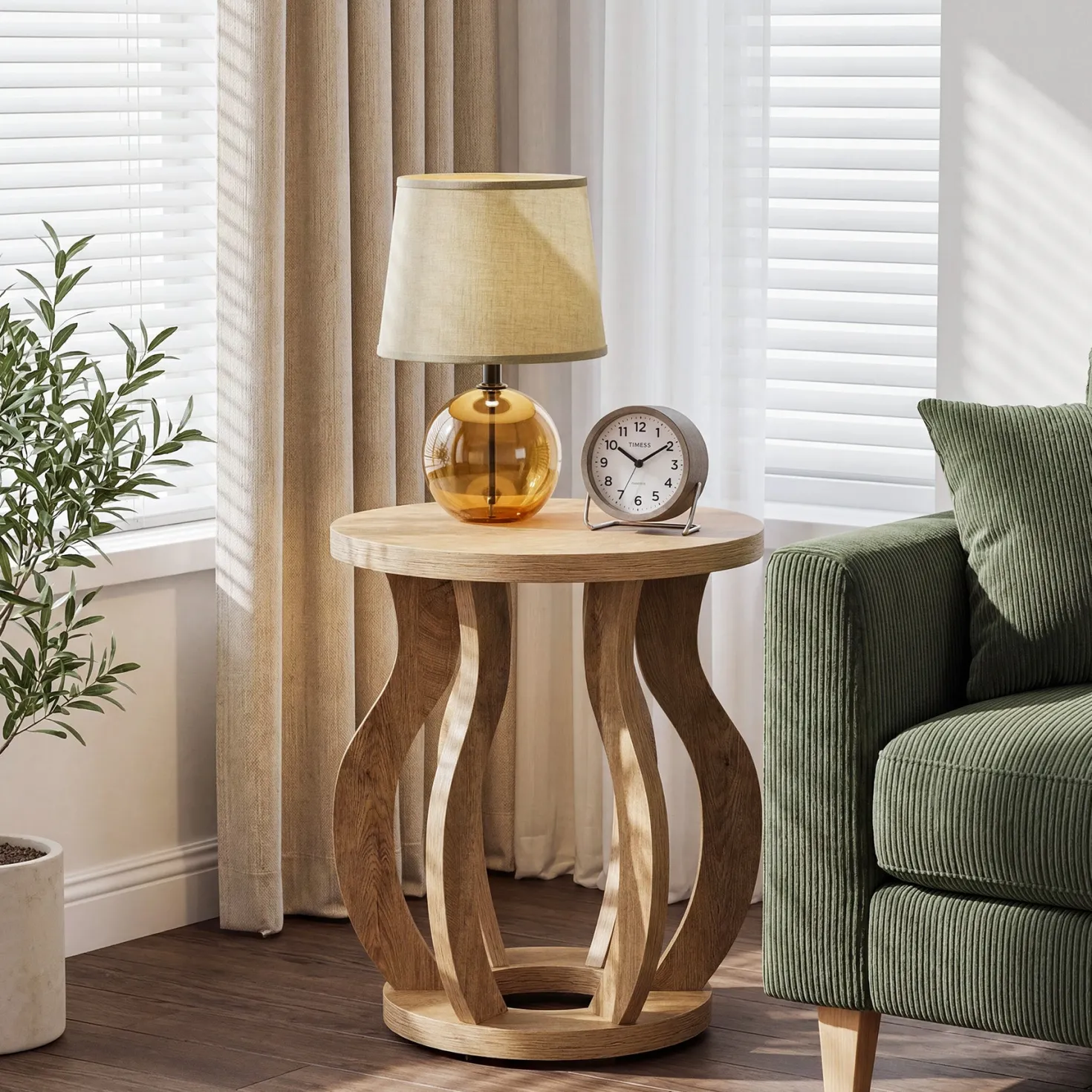 Tribesigns 19.69" Round Side Table, Curved Wooden Nightstand for Small Spaces