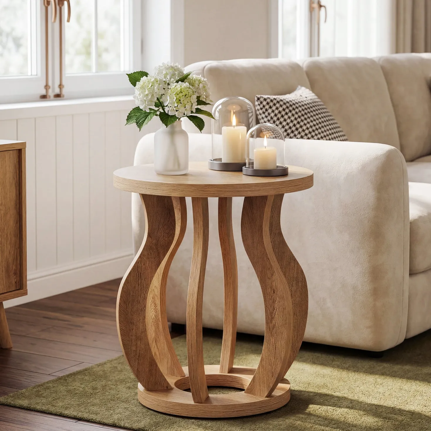 Tribesigns 19.69" Round Side Table, Curved Wooden Nightstand for Small Spaces