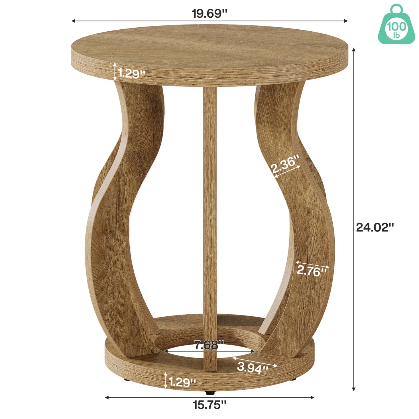 Tribesigns 19.69" Round Side Table, Curved Wooden Nightstand for Small Spaces