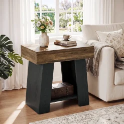Tribesigns 23.62” Small 2-Tier End Table with Storage Shelf, Two-Tone Farmhouse Side Table