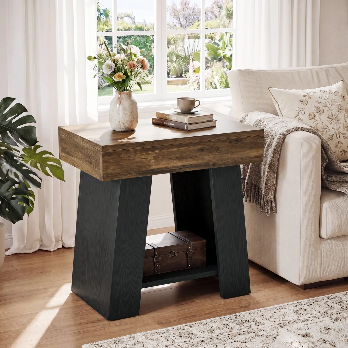 Tribesigns 23.62” Small 2-Tier End Table with Storage Shelf, Two-Tone Farmhouse Side Table