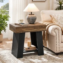 Tribesigns 23.62” Small 2-Tier End Table with Storage Shelf, Two-Tone Farmhouse Side Table
