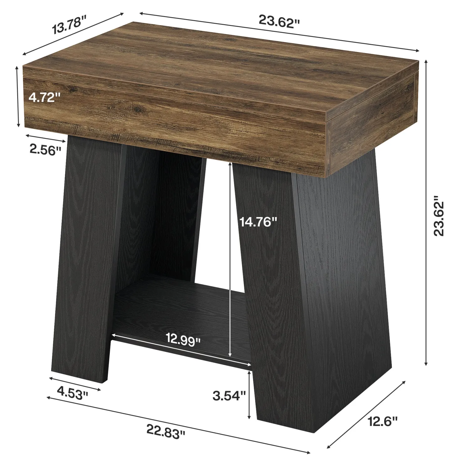 Tribesigns 23.62” Small 2-Tier End Table with Storage Shelf, Two-Tone Farmhouse Side Table