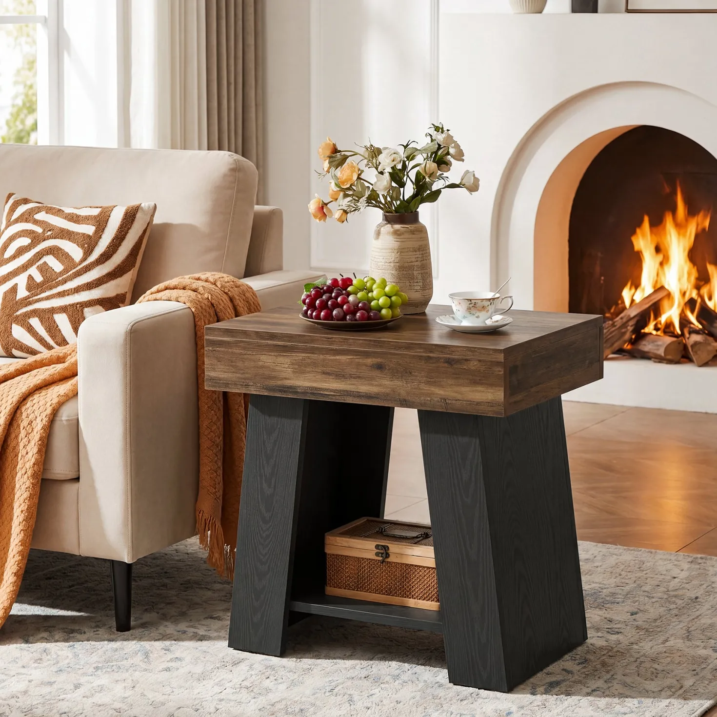 Tribesigns 23.62” Small 2-Tier End Table with Storage Shelf, Two-Tone Farmhouse Side Table