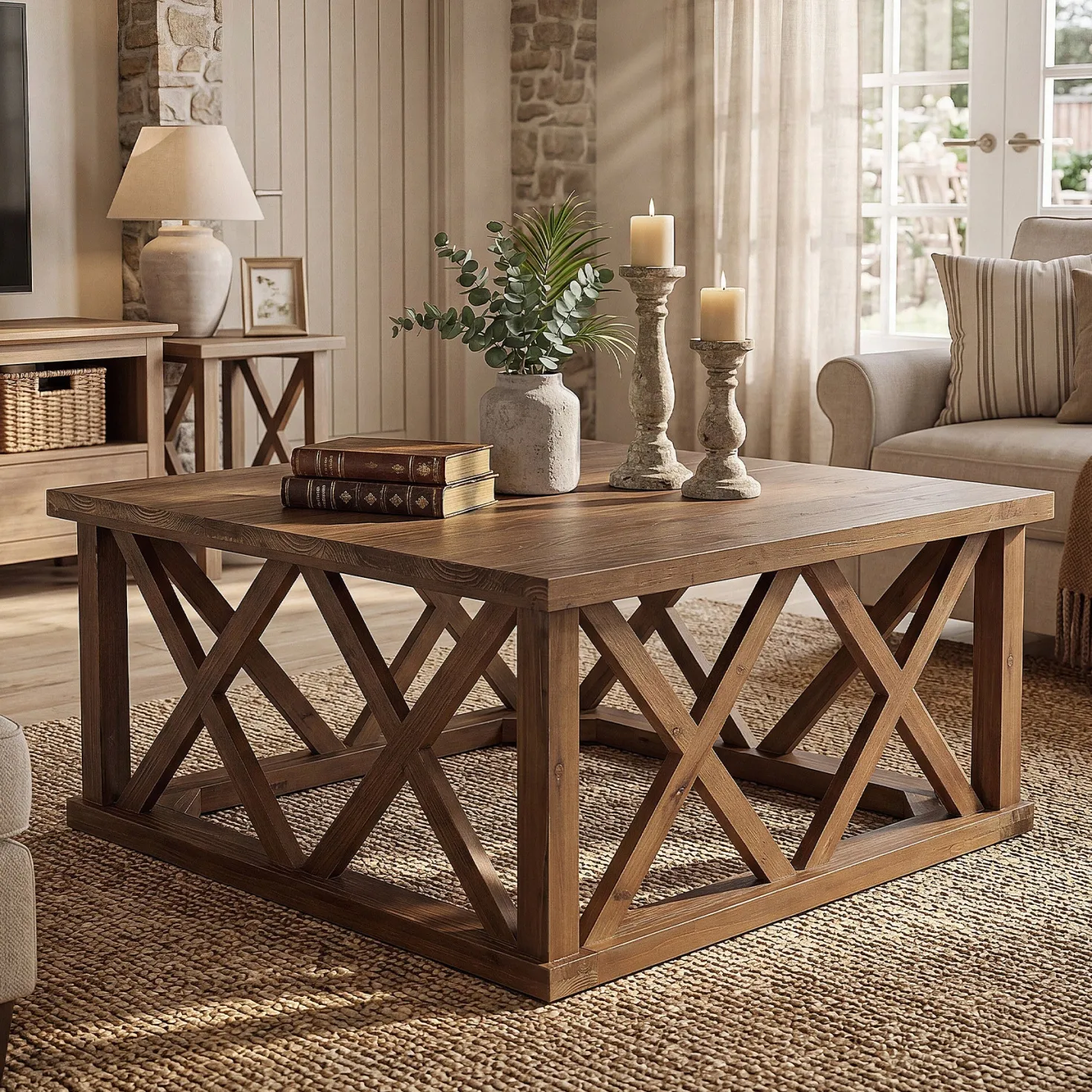 Tribesigns 39.37" Solid Wood Coffee Table, Square Farmhouse Table for Living Room