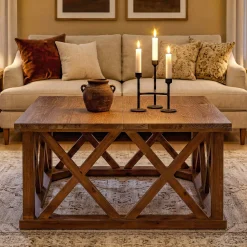 Tribesigns 39.37" Solid Wood Coffee Table, Square Farmhouse Table for Living Room