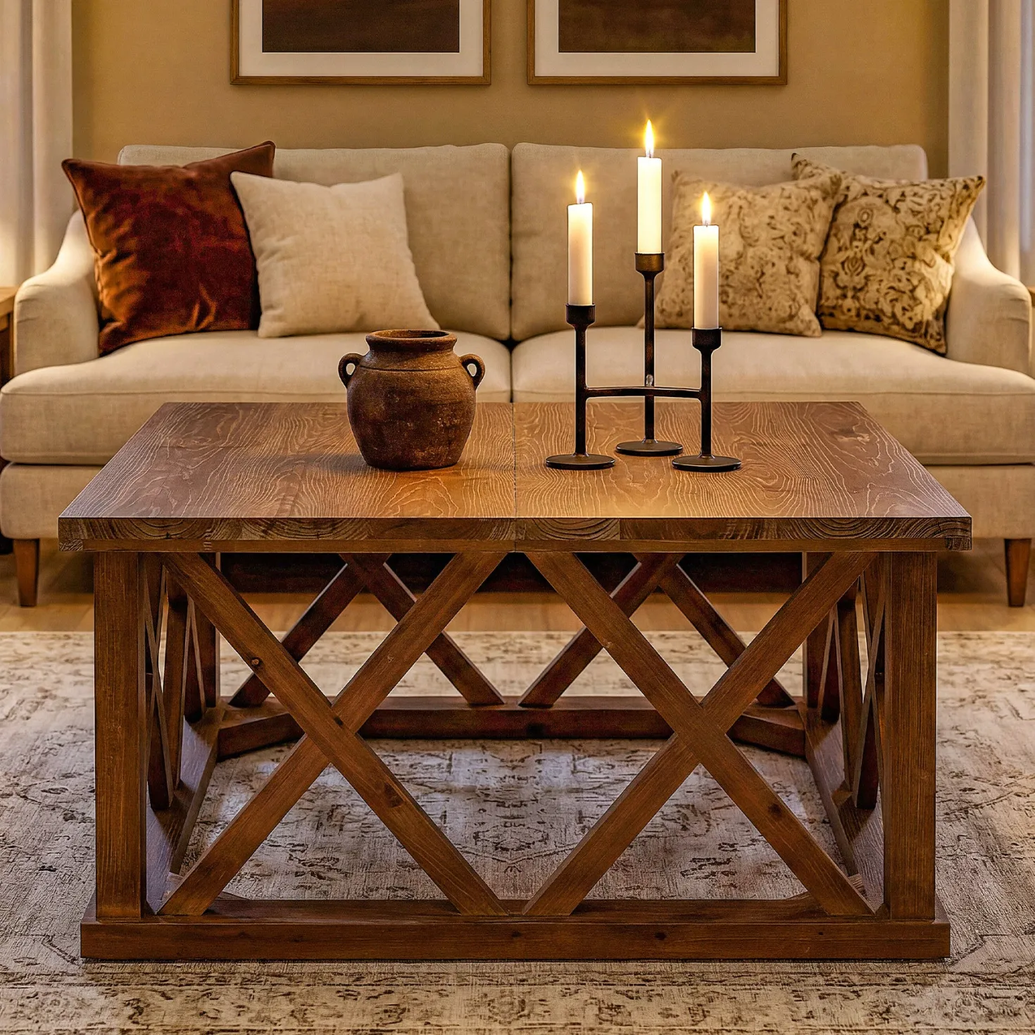 Tribesigns 39.37" Solid Wood Coffee Table, Square Farmhouse Table for Living Room