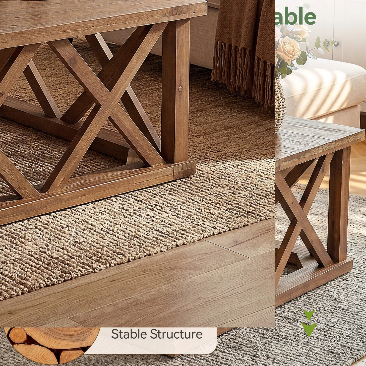 Tribesigns 39.37" Solid Wood Coffee Table, Square Farmhouse Table for Living Room