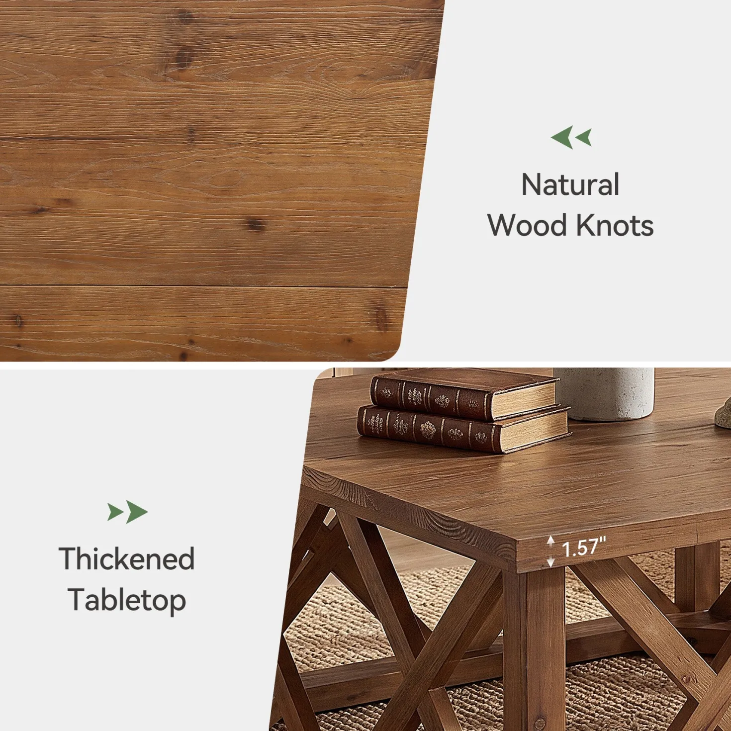 Tribesigns 39.37" Solid Wood Coffee Table, Square Farmhouse Table for Living Room