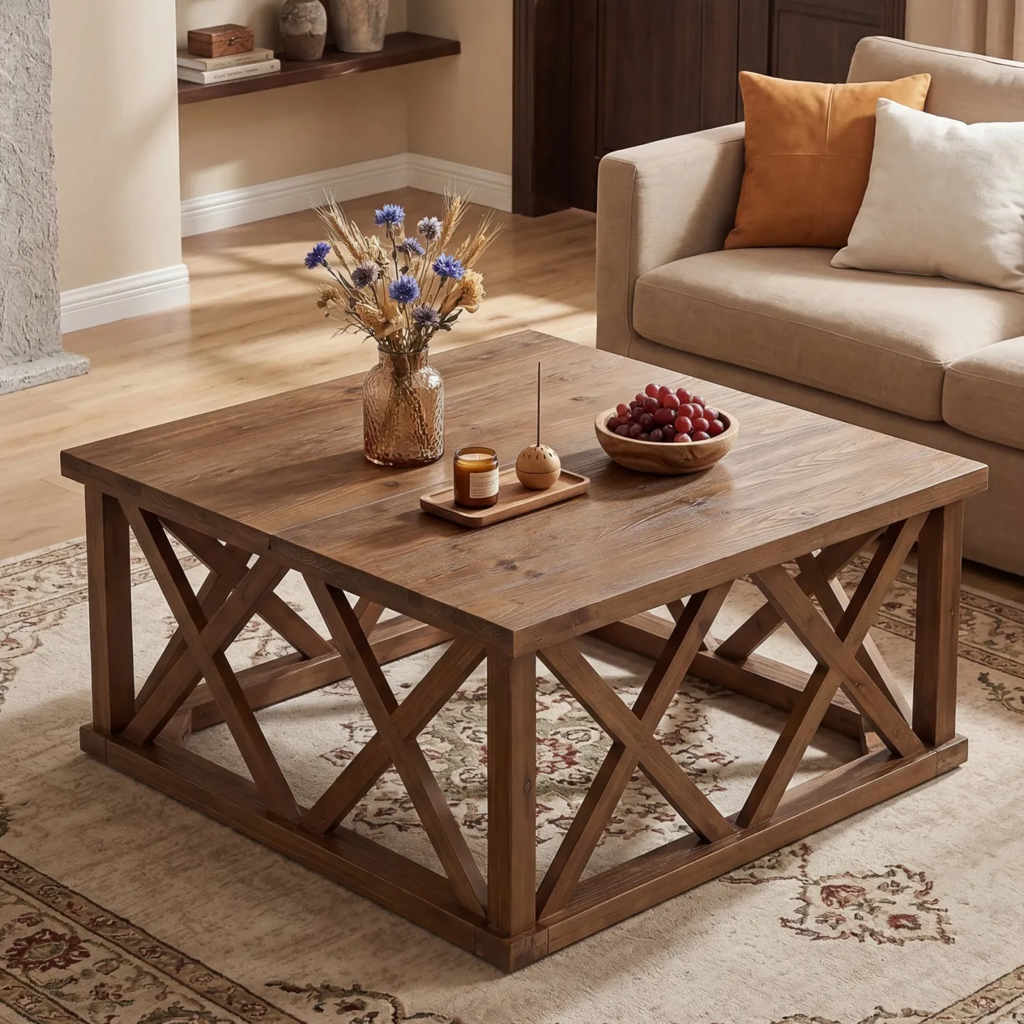 Tribesigns 39.37" Solid Wood Coffee Table, Square Farmhouse Table for Living Room