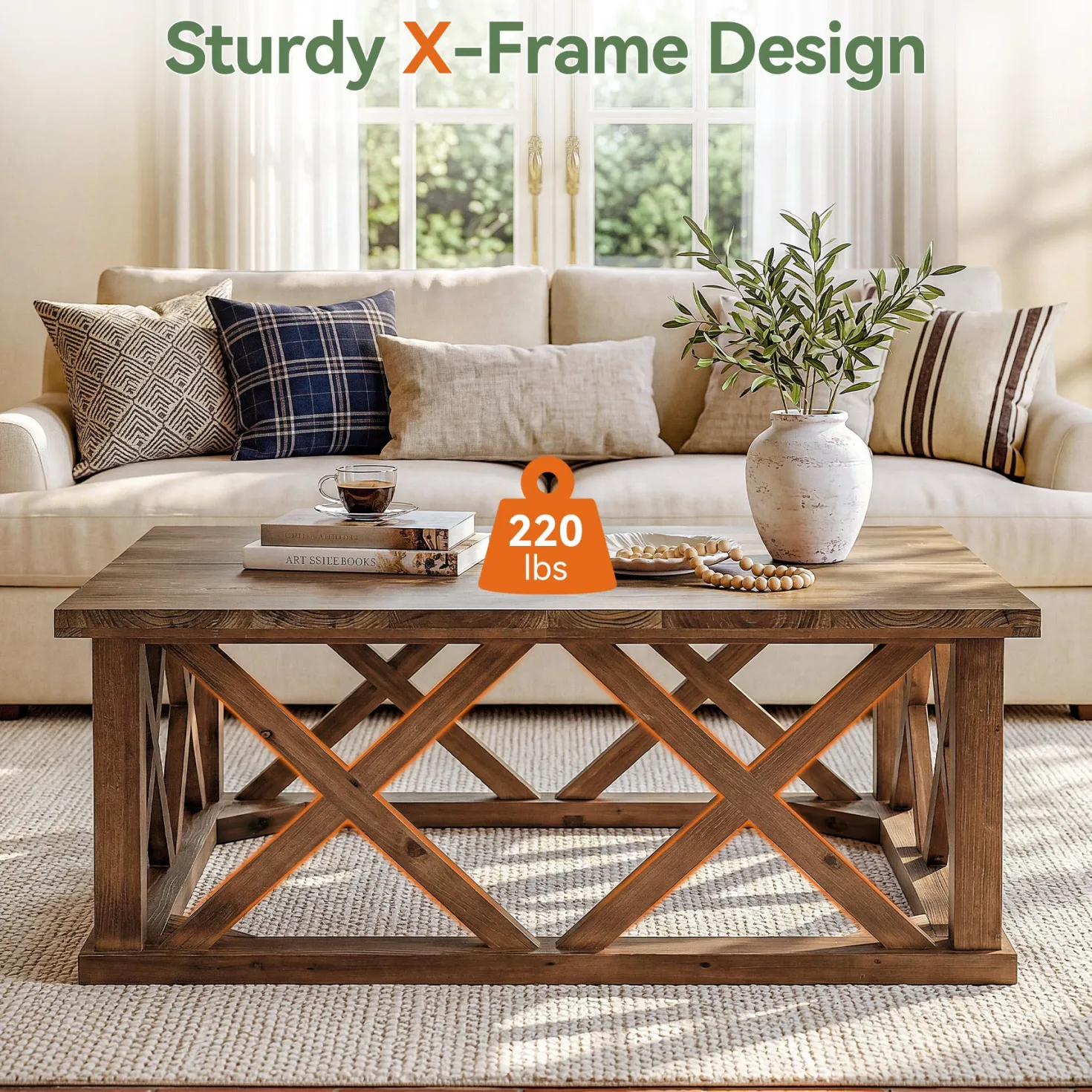 Tribesigns 39.37" Solid Wood Coffee Table, Square Farmhouse Table for Living Room